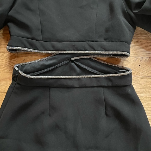 Moon River Black Mini Dress with Puff Sleeves and cut outs - Picture 3 of 9